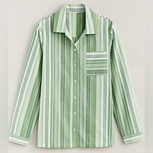 BLAIR cotton linen roll tab long sleeve button up chest pocket stripe NEW size L